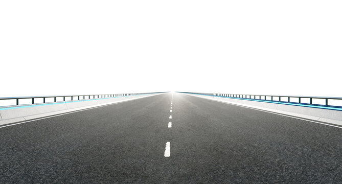 3d rendering asphalt highway road leading forward white background