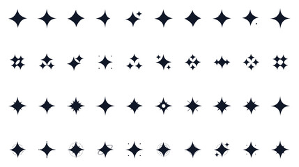 Fototapeta premium Set of various sparkling star icons and glitter symbols isolated on transparent background