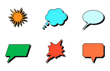 Set of colorful comic book speech bubbles with halftone pattern isolated on transparent background © NURJAHAN