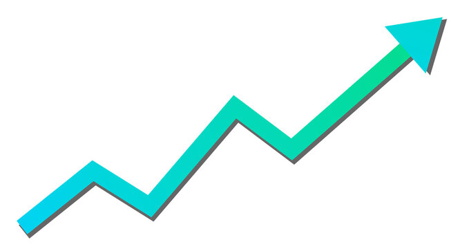 Green rising chart arrow pointing up, vector illustration isolated on transparent background