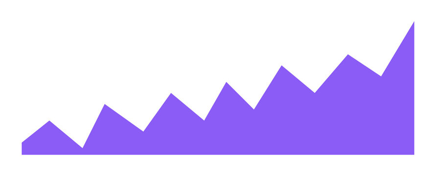 Purple area chart with jagged peaks showing upward financial growth isolated on transparent background
