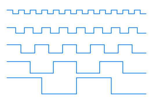 Set of square wave signals with different frequencies and periods isolated on transparent background