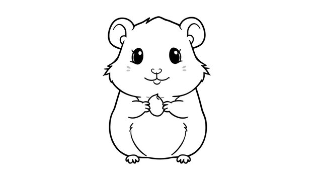 Cute hamster line art drawing holding a sunflower seed for coloring book page design.