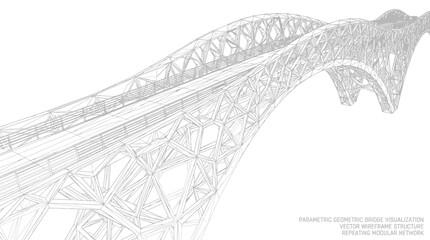Obraz premium Parametric bridge wireframe structure with complex geometric modular architectural design