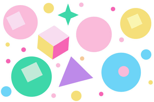 Colorful geometric vector illustration featuring circles squares triangles and star shapes arranged in a playful modern and vibrant minimalist pattern
