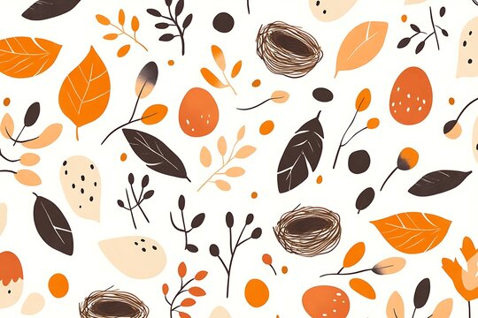 Autumnal pattern with leaves and nests
