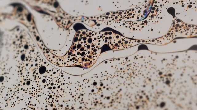 Abstract Macro Fluid Dynamics with Iridescent Oil Bubbles and Liquid Motion
