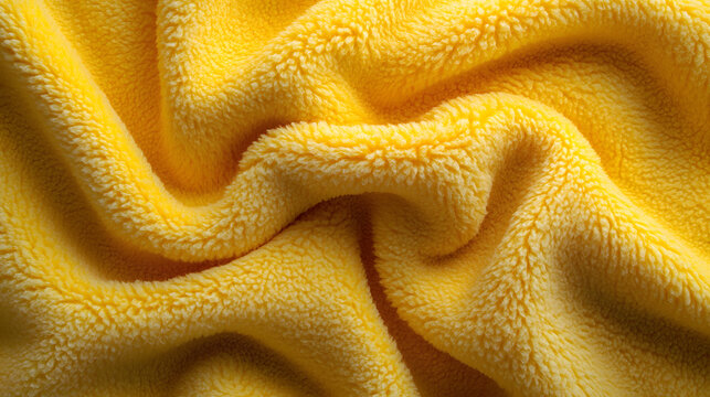Soft wavy yellow blanket fabric texture clean background folds