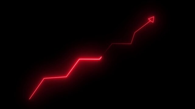 Neon Business chart icon isolated . business chart growth concept black background right arrow icon. 4k motion video.