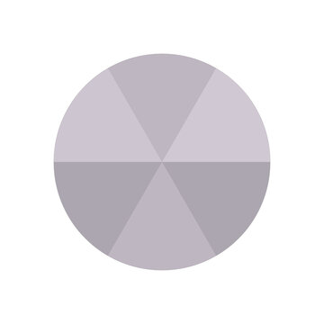 Minimalist segmented circle pie chart graphic divided into six muted purple sections isolated on white background