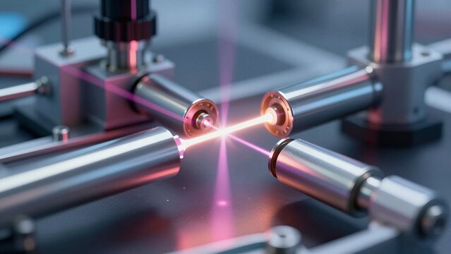 Advanced ion trap quantum computer utilizing precise laser technology for manipulating trapped ions in a controlled laboratory environment.