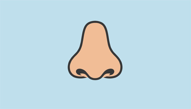 Human nose cartoon icon representing the sense of smell and respiratory health on a solid blue background.