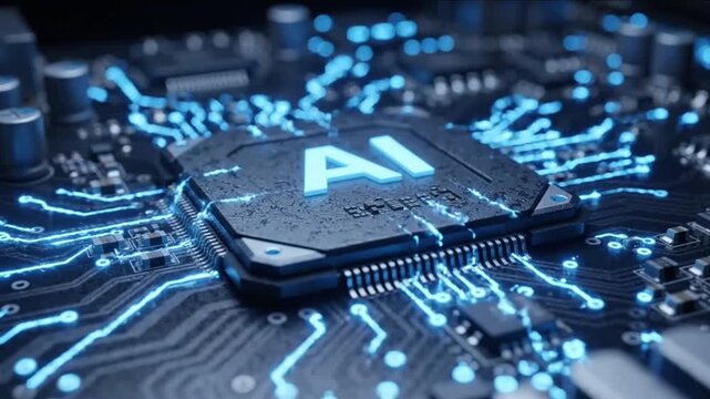 Futuristic AI Processor Technology with Blue Digital Illumination