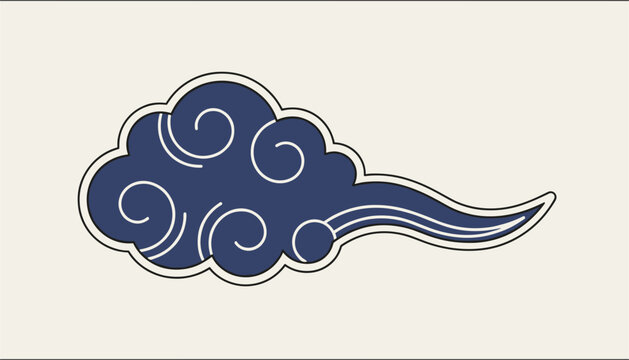 Traditional Chinese style blue cloud illustration with curly white spiral lines on a light beige background.