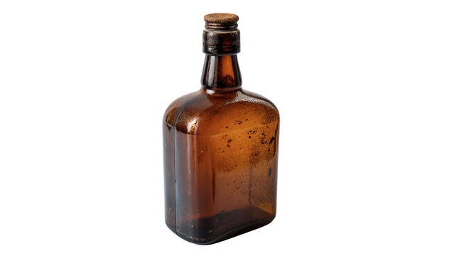 Old vintage brown glass medicine bottle empty apothecary liquid container