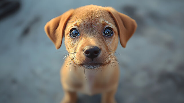 Adorable puppy looking forward with sweet innocent brown eyes