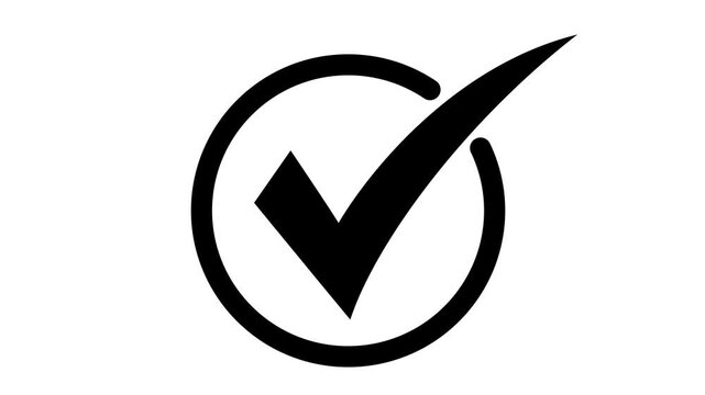 Black check marks, isolated tick symbols, checklist signs, and an approval badge. Flat and modern checkmark design, 4k motion on transparent.