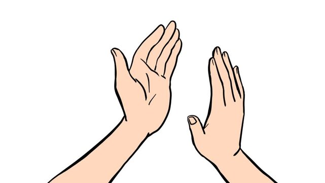 Animated clapping hands line art, isolated on white. Clapping gesture illustration, motion lines suggest movement