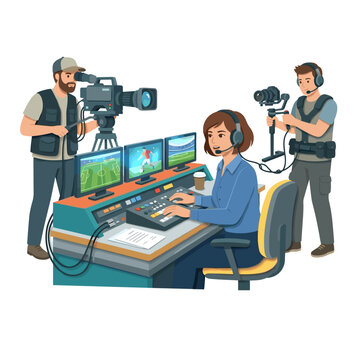 Broadcast director coordinating live camera crew for sports event production, TV media industry websites and blogs