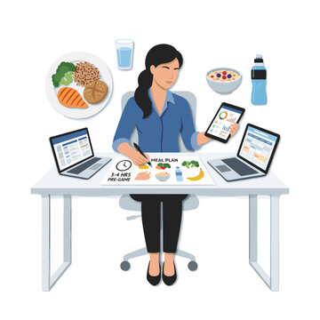 Nutritionist preparing pre-game meal plan for sports nutrition, athlete health, diet planning, and lifestyle wellness blogs