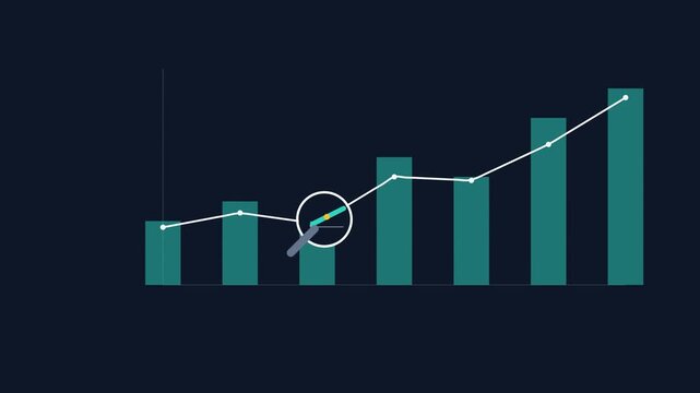 2D animation of data analysis process highlighting information visualization, dynamic charts, and statistical evaluation, business motion graphics