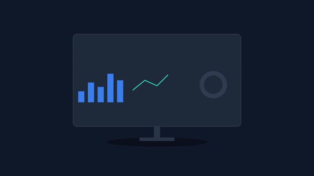 2D motion graphics animation of business data analytics dashboard displaying dynamic growth metrics and market indicators, vector infographic