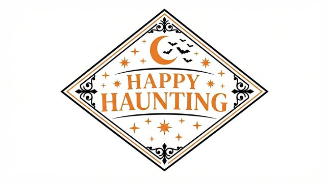 Happy Haunting Halloween Badge with Bats and Crescent Moon Design