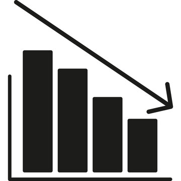 Falling bar chart with downward arrow representing market decline and financial loss.