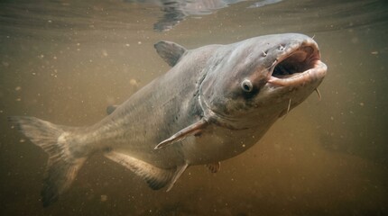 Fototapeta premium Underwater view of a salmon swimming in natural habitat