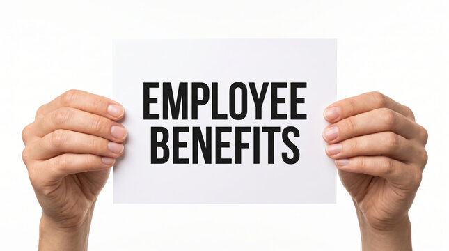 Employee benefits compensation workforce hand sign card text. Corporate human resource hr management. staff support policy, salary reward insurance