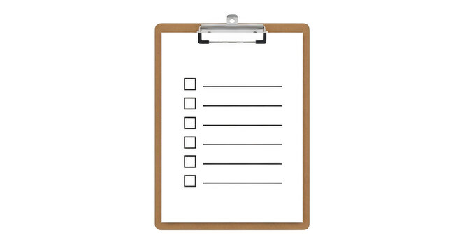 Wooden clipboard with task list isolated on transparent background
