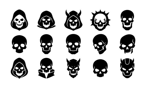 Skull and demon character icon set for dark fantasy and gaming aesthetics.