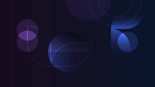 Abstract geometric shapes on dark background. Minimalist motion design with emerging circles and lines. Modern digital art for technology interface