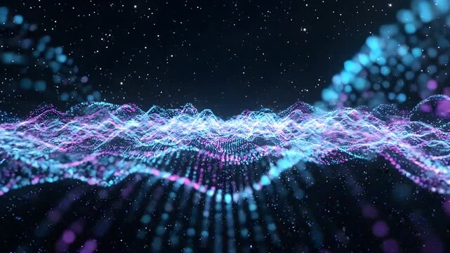 Abstract deep space background with glowing particles flowing in dark cosmic void