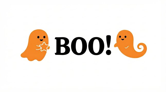 Two cute orange ghost characters holding a star with the word boo