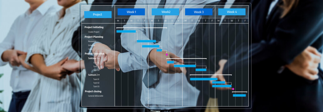 Team Collaboration in Project Management with Gantt Chart for Effective Planning and Execution Over Multiple Weeks in a Professional Setting. Amity