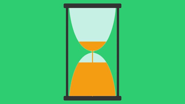 Flat Design Hourglass Animation with Running Orange Sand on Green Background Loop