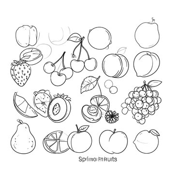 Black and white line art spline fruits collection.