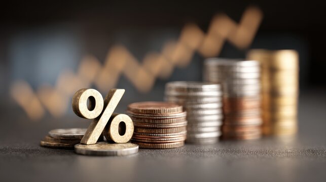 Interest rate and dividend concept, personal investment , return on stocks and mutual funds, long term investment for retirement.