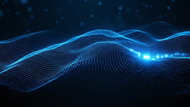 Dynamic digital wave visualization showcasing shimmering blue net-like structures and illuminated peaks in a futuristic