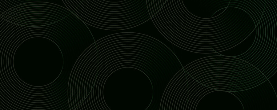 Abstract glowing circle lines on balck background. Geometric stripe line art design. Modern shiny green lines. Futuristic technology concept.