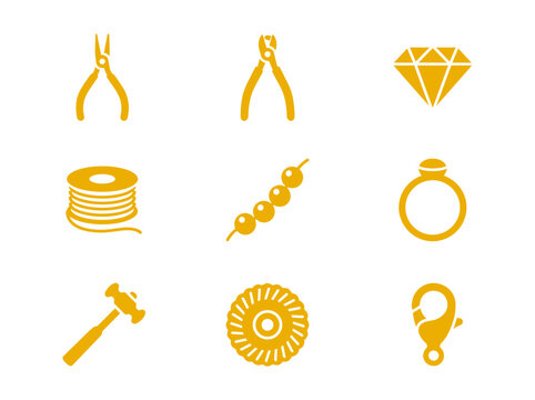 Jewelry making tools and equipment vector icon collection