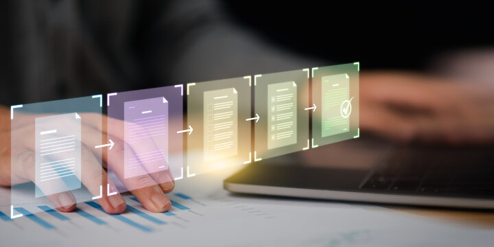 A compliance officer manages document approval workflow, digital verification, process automation, quality control, records management, data validation, compliance review for efficient operations.
