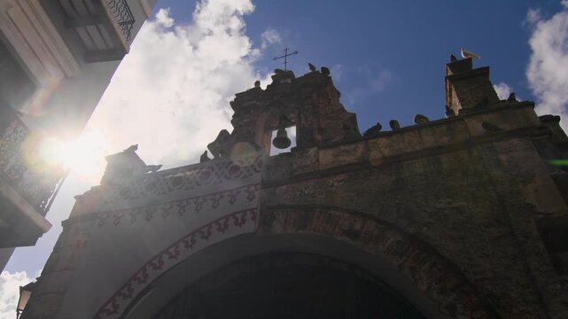 Clouds Passing by Historic Capilla del Cristo in Old San Juan, Puerto Rico - Locked Off - UHD 4K