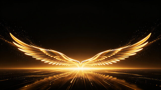 Golden Light Eagle Spreading Wings On Dark Background