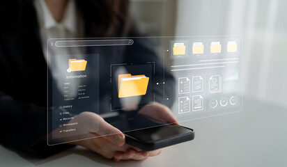 A user interface for a document management system. The dashboard provides file organization, a project workspace, and data analytics for corporate information management. Fermion
