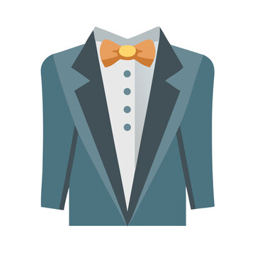 Flat vector illustration of a blue tuxedo with bow tie