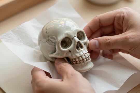 Captures Close Of Persons Hands Interacting With Object Against Nondescript Background To Indoors On Table Countertop Main Subject