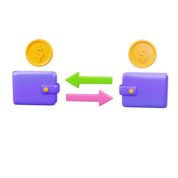 3D Digital Money Transfer Between Wallets with Arrows