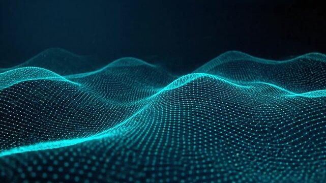 Digital ocean wave field with glowing blue points creating dynamic patterns and flow visualization
